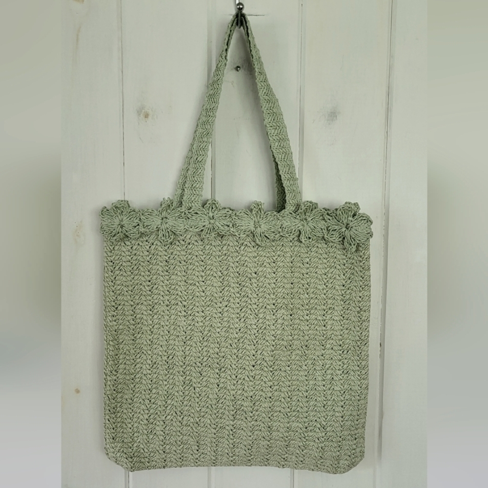 Straw Large Floral Top Trim Tote Handbag
